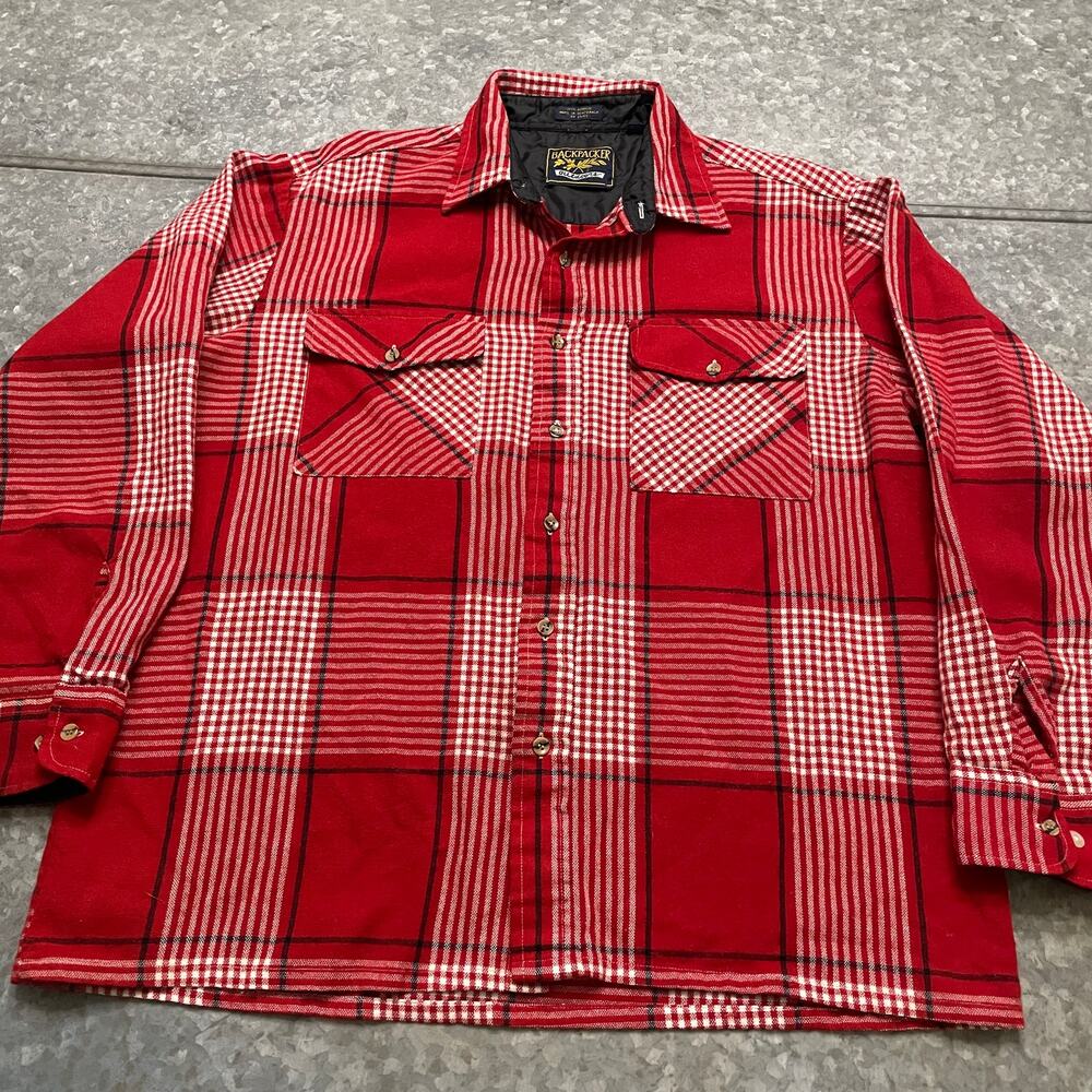 Vintage Backpacker Outdoors Acrylic Flannel Mens Large Red Lumberjack Plaid